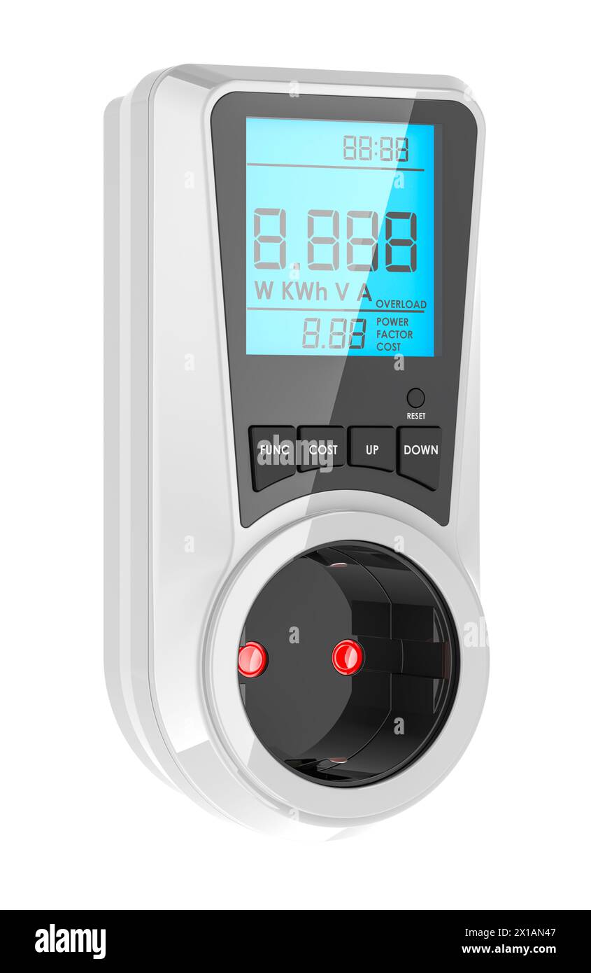 Watt Meter, Plugin Socket Power Meter, Auto Cost Calculator, 3D rendering isolated on white