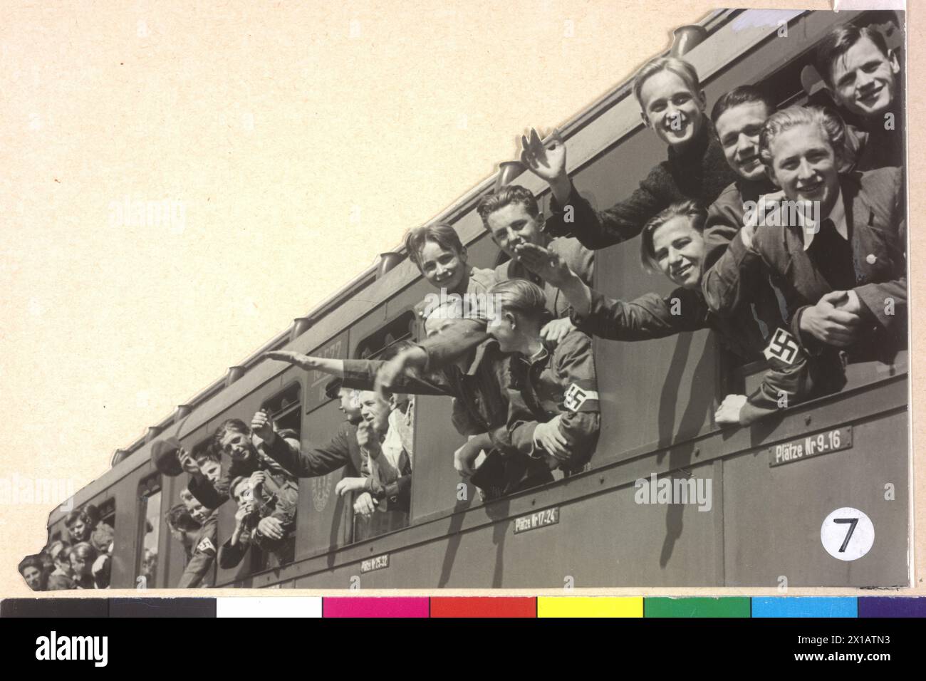 Hitler Youth from Austria driving to the country service into ''Altreich'', departure of the first train from Vienna to Halle and Magdeburg, 1.5.1938 - 19380501 PD0209 - Rechteinfo: Rights Managed (RM) Stock Photo