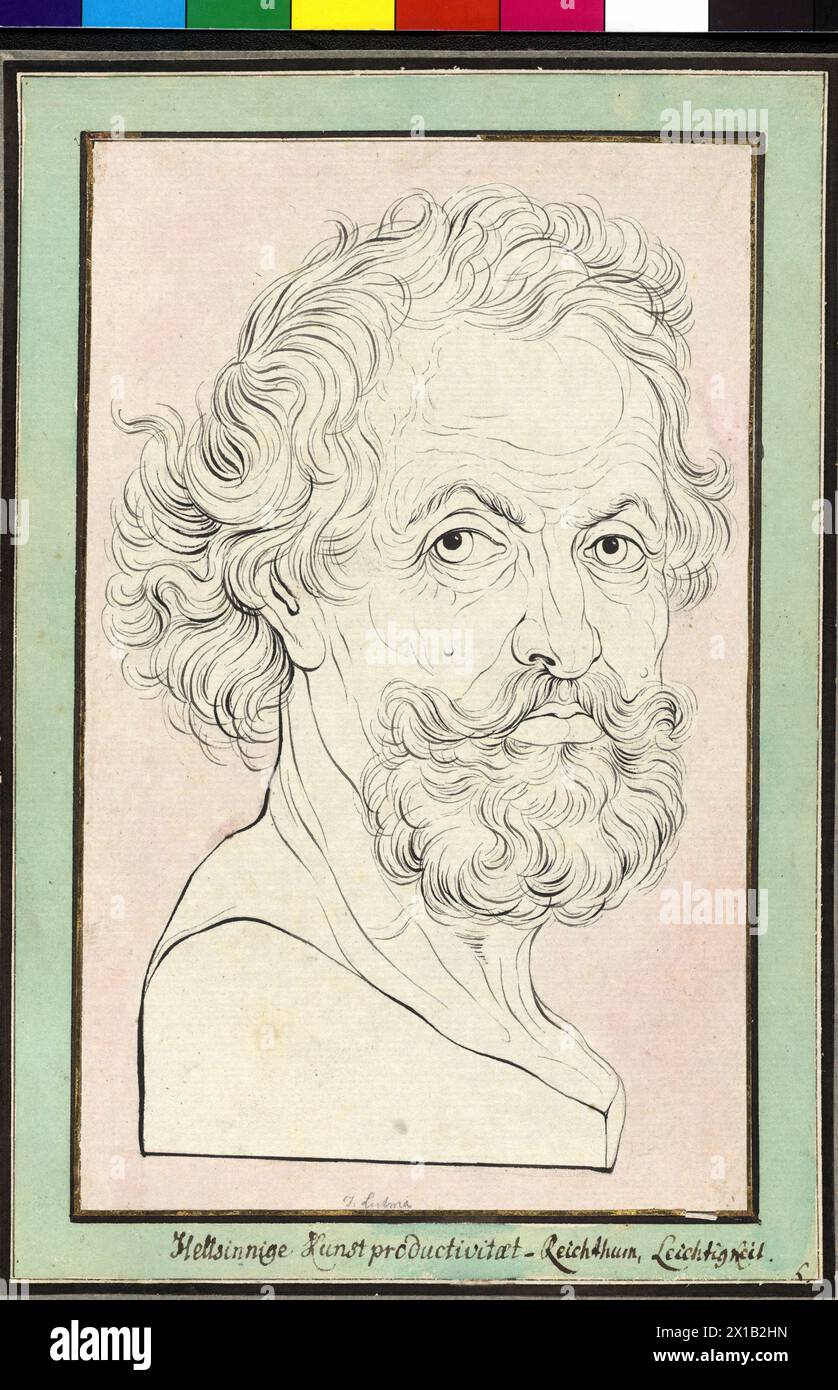 Janus Lutma, bust. outline drawing. gold edge, painted in watercolors framing, 1770, 17700101