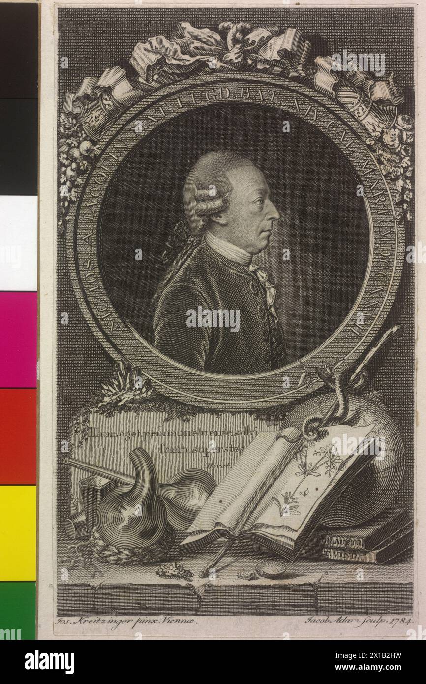Jacquin, Nikolaus Joseph Baron von, stipple engraving and etching by Jakob Adam based on a painting by Joseph Keutzinger, 1784, - 17840101 PD0021 - Rechteinfo: Rights Managed (RM) Stock Photo