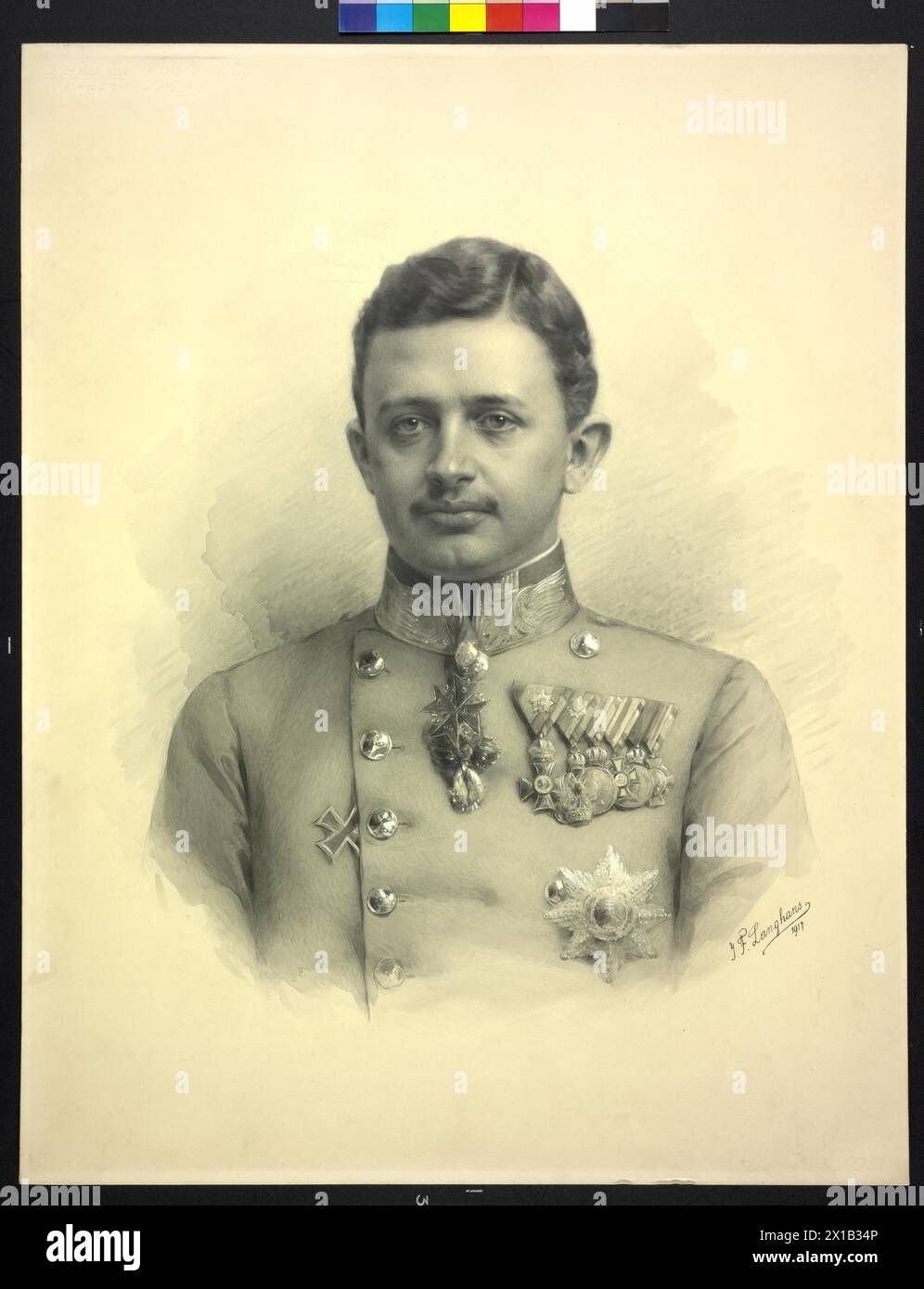 Charles I, Emperor of Austria, ink drawing with white heightenings, by J. F. Langhans, 1917, - 19170101 PD4503 - Rechteinfo: Rights Managed (RM) Stock Photo
