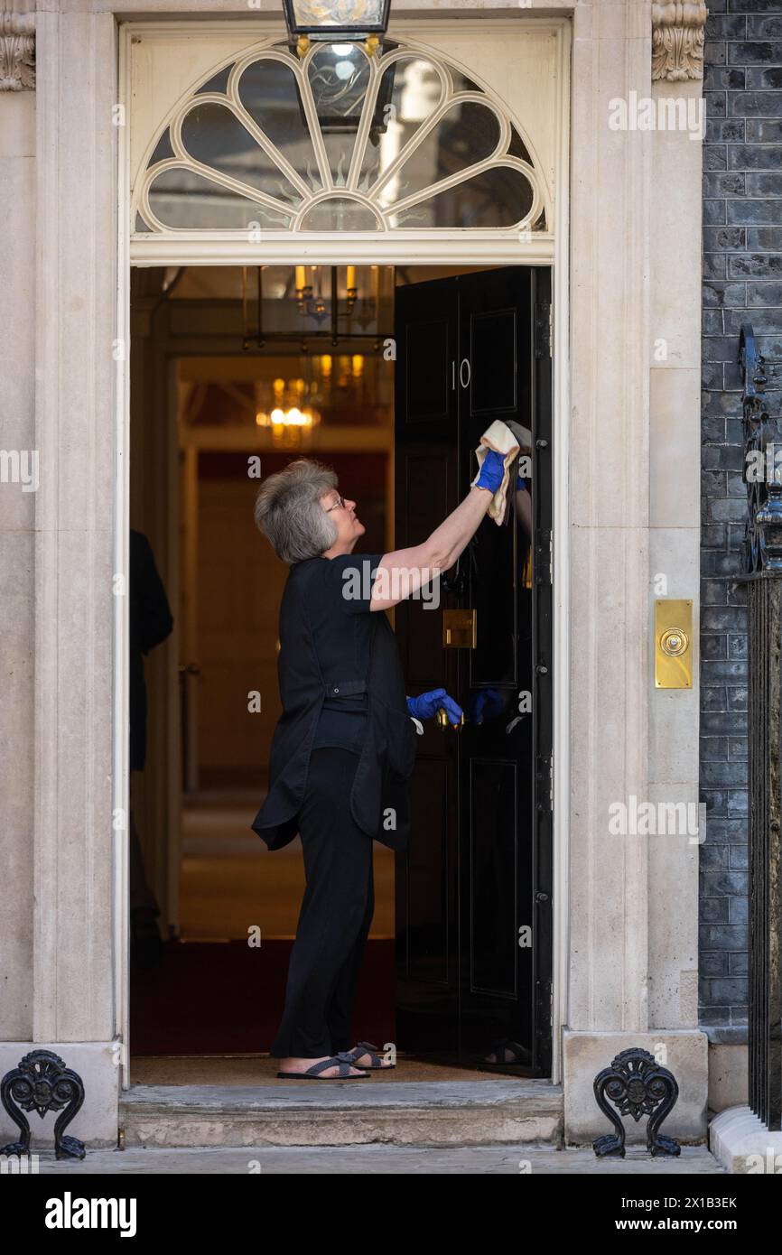 London, UK. 16th Apr, 2024. Front door of 10 Downing Street London. Credit: Ian Davidson/Alamy Live News Stock Photo