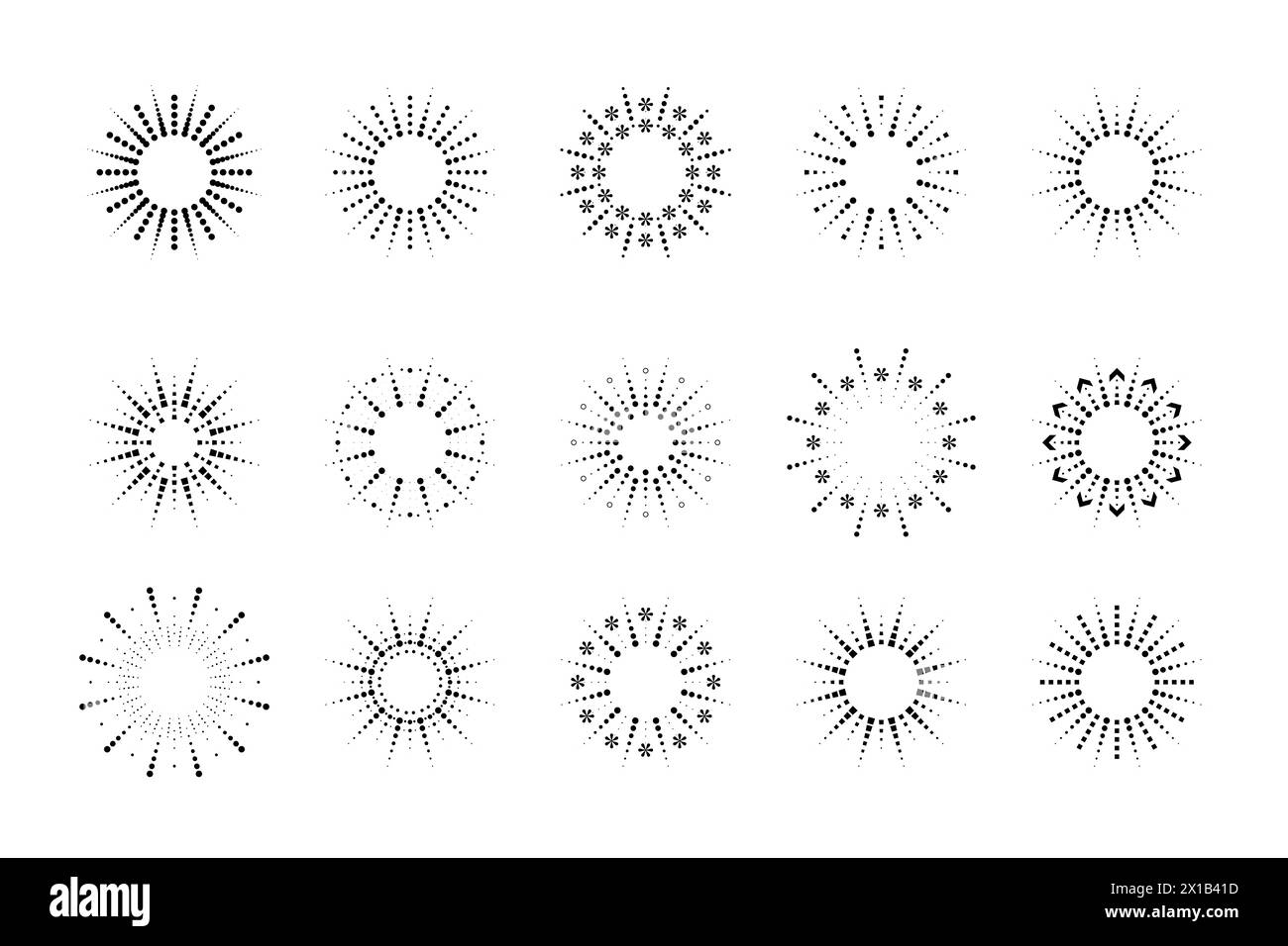Fireworks. Vintage sunburst collection. Bursting sun rays.Logotype or lettering design element. Radial sunset beams. Vector illustration Stock Vector