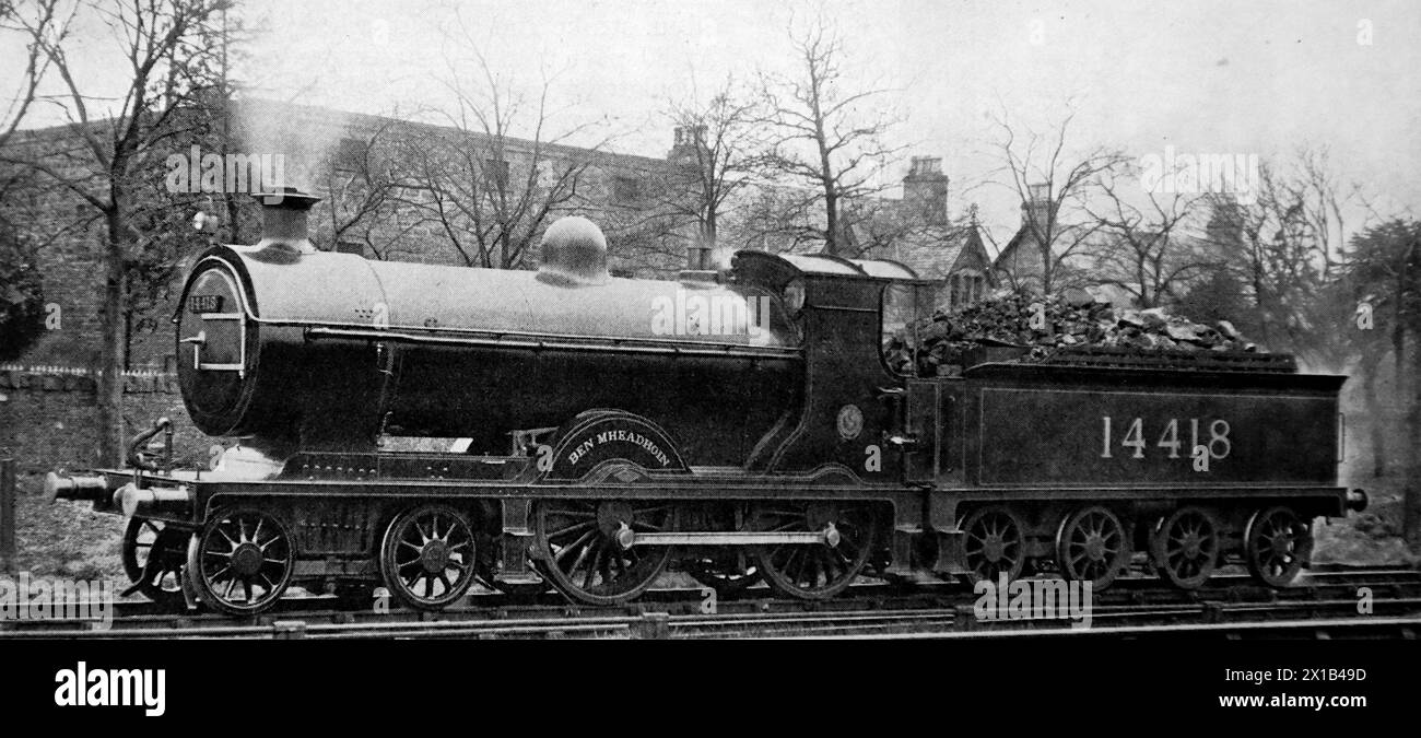 4-4-0 Express passenger engine, No. 14418, Ben Mheadhoin, operated by the London, Midland and Scottish Railway. From an original publication dated 15 May 1924, this helps to give an insight into public transport, and the railways in particular, of the 1920s. Stock Photo