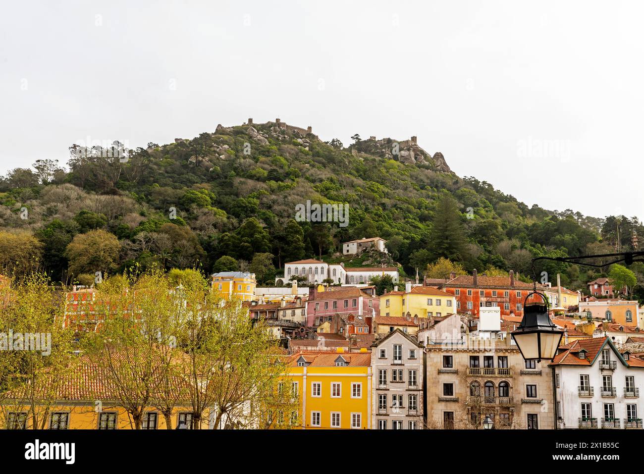 Panoramic view of the Castle of the Moors above the town of Sintra, Lisbon District, Portugal. Stock Photo