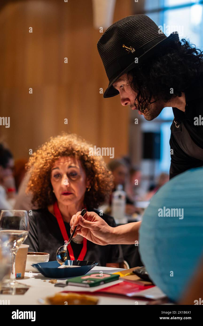 Coffee tasting by David, specialist from 'Activando Cafe' project at Alfonso Hotel, Zaragoza, Spain Stock Photo