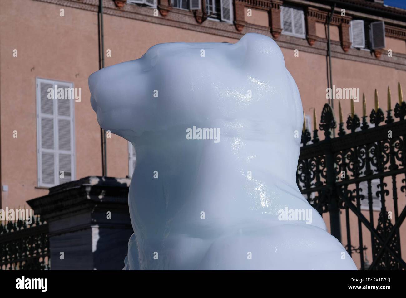 Turin, Italy. 16th April, 2024. Some moments of the protest against climate change through the installation of an ice sculpture at Piazza Castello, Turin, Italy - News - April 16, 2024 - (Photo Giacomo Longo/LaPresse) Credit: LaPresse/Alamy Live News Stock Photo