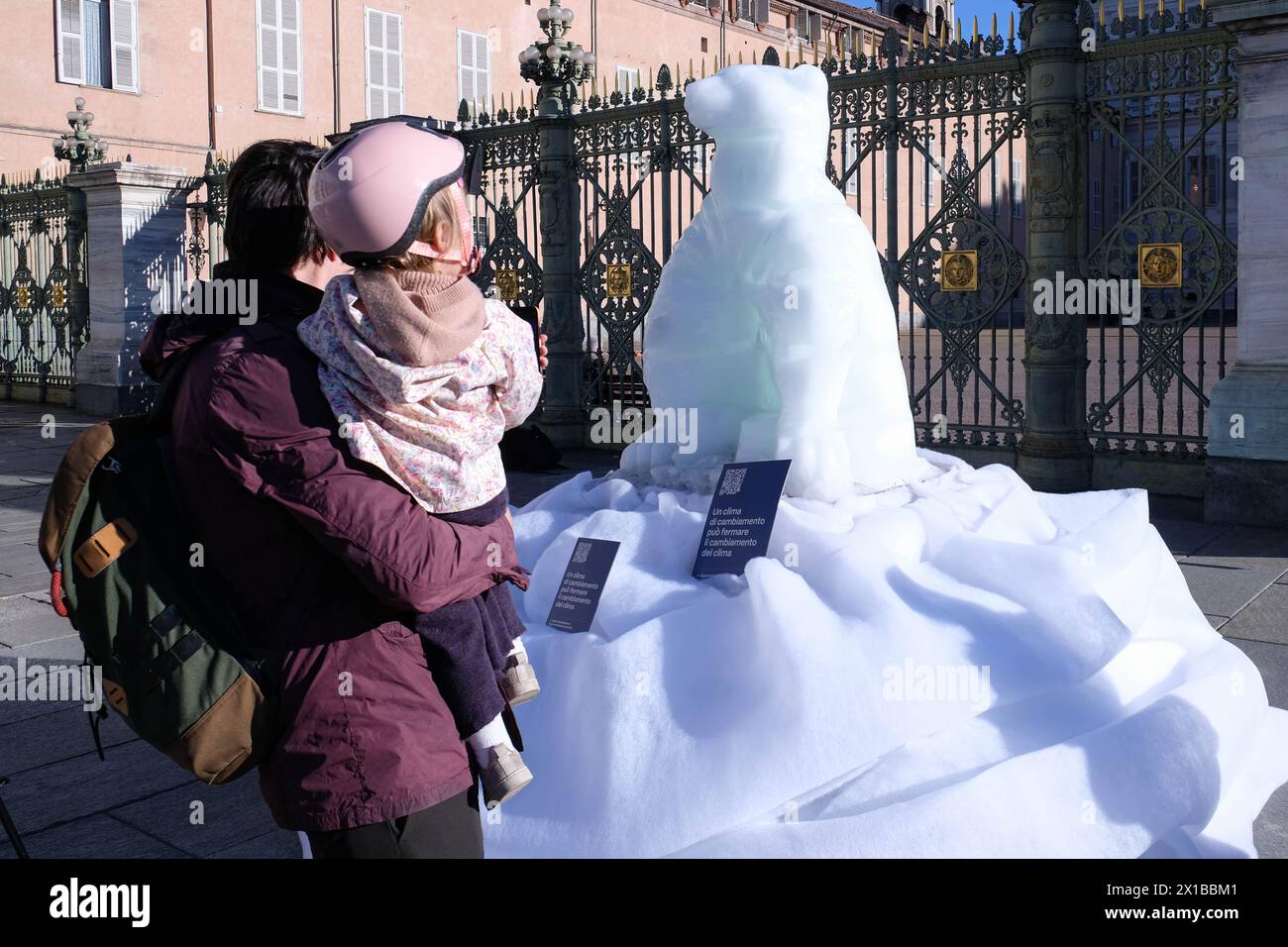 Turin, Italy. 16th April, 2024. Some moments of the protest against climate change through the installation of an ice sculpture at Piazza Castello, Turin, Italy - News - April 16, 2024 - (Photo Giacomo Longo/LaPresse) Credit: LaPresse/Alamy Live News Stock Photo