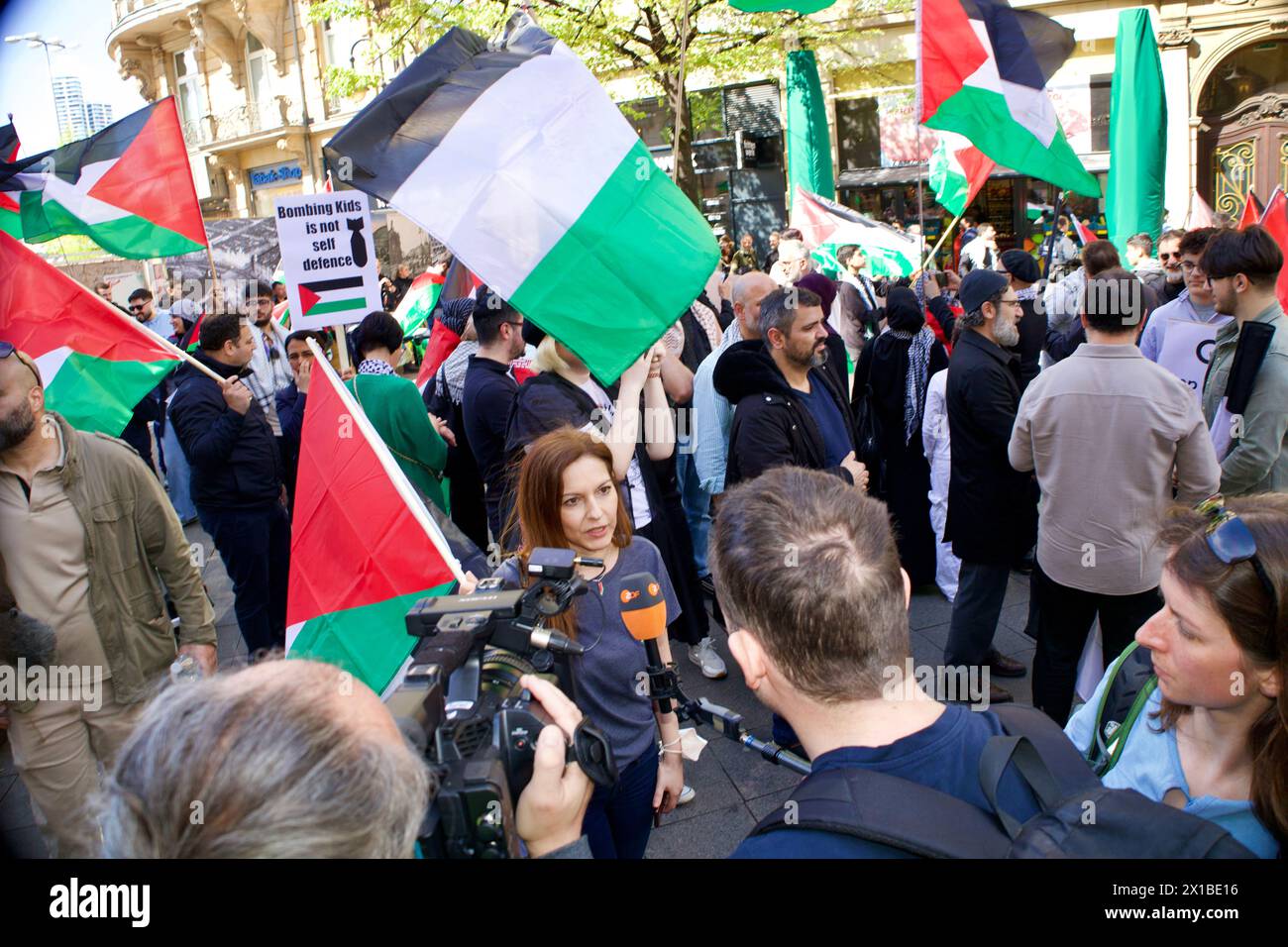 Frankfurt, Germany, April 06, 2024. “Stop the war” demonstration in support of Gaza. Stock Photo