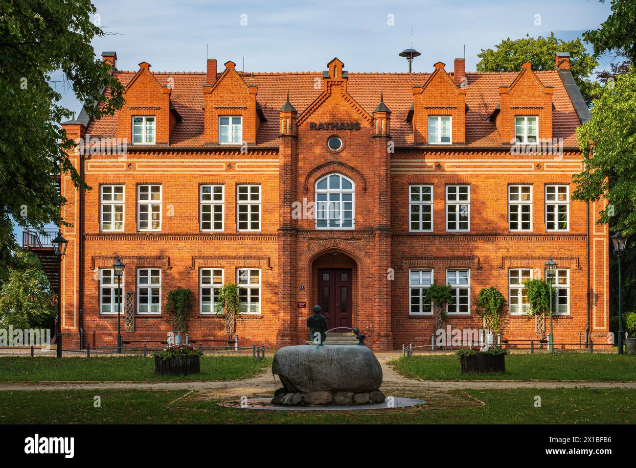 Historic town hall of Dargun, the former Red School, a listed building from the Wilhelminian era in Dargun, Mecklenburg-Western Pomerania, Germany. Stock Photo