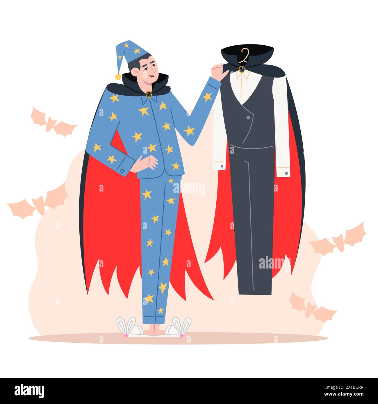 A vampire in pajamas is about to try on his costume Stock Vector Image