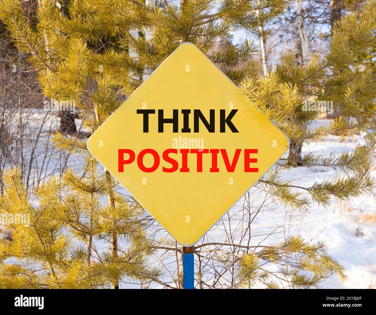 Internet Positive Sign Think positive symbol. Concept words Think positive on beautiful yellow ...