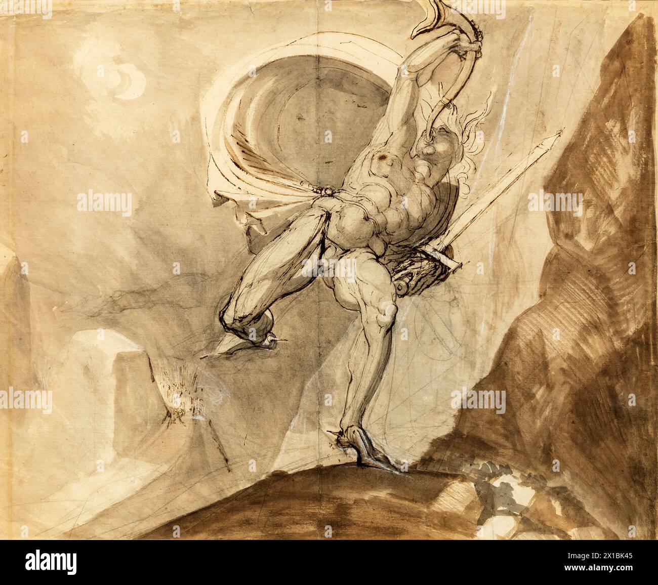Roland at Roncesvalles.  Henry Fuseli. ca. Between 1800 and 1810. Stock Photo