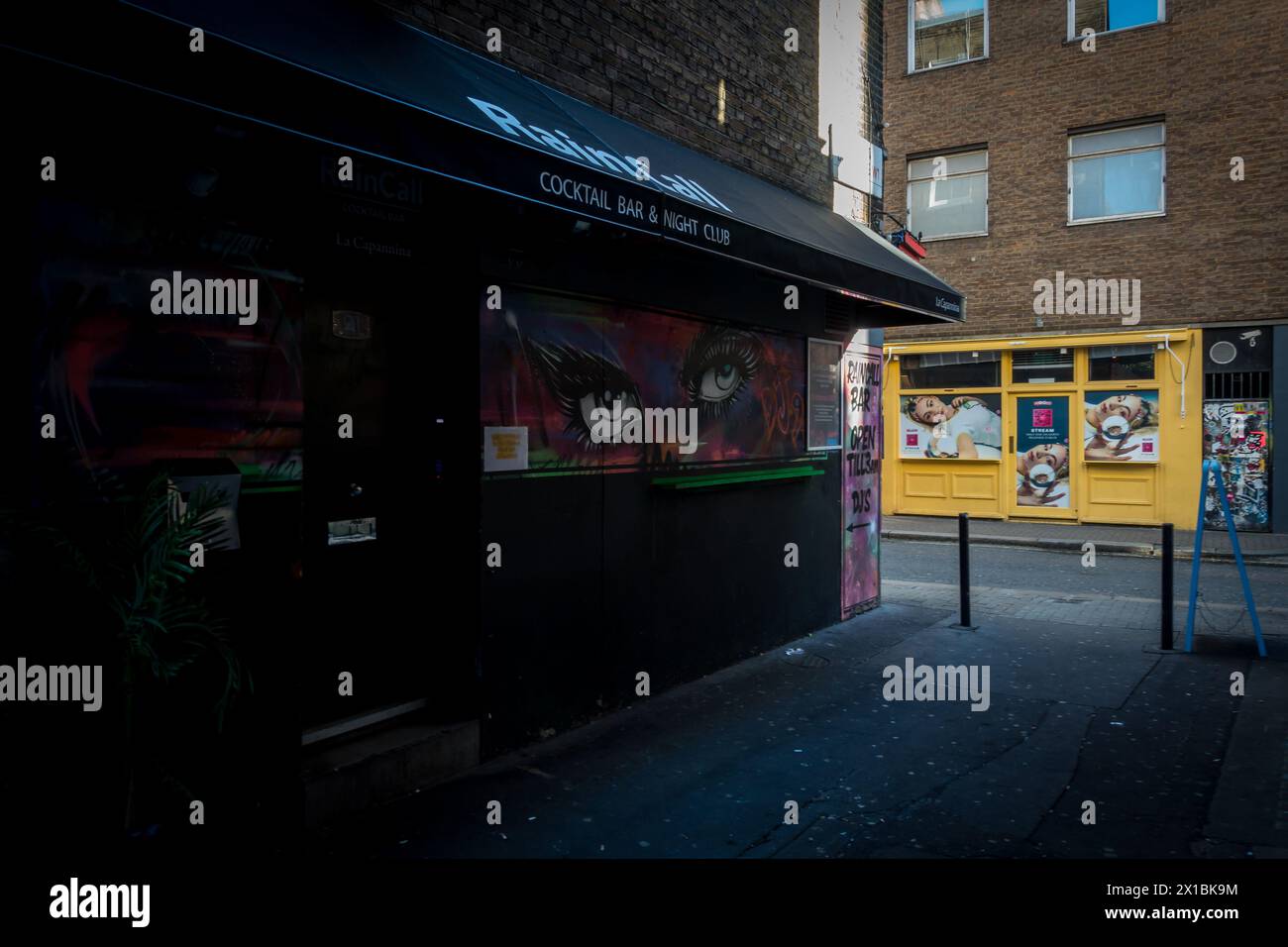Brightlycoloured buildings along Bateman Street in London's Soho