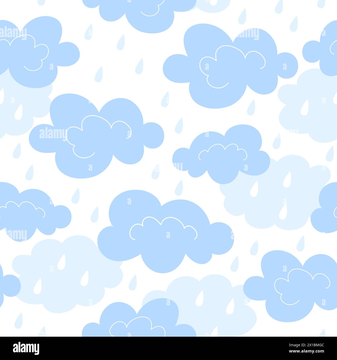 Seamless pattern with clouds and raindrops in cartoon style Stock Vector