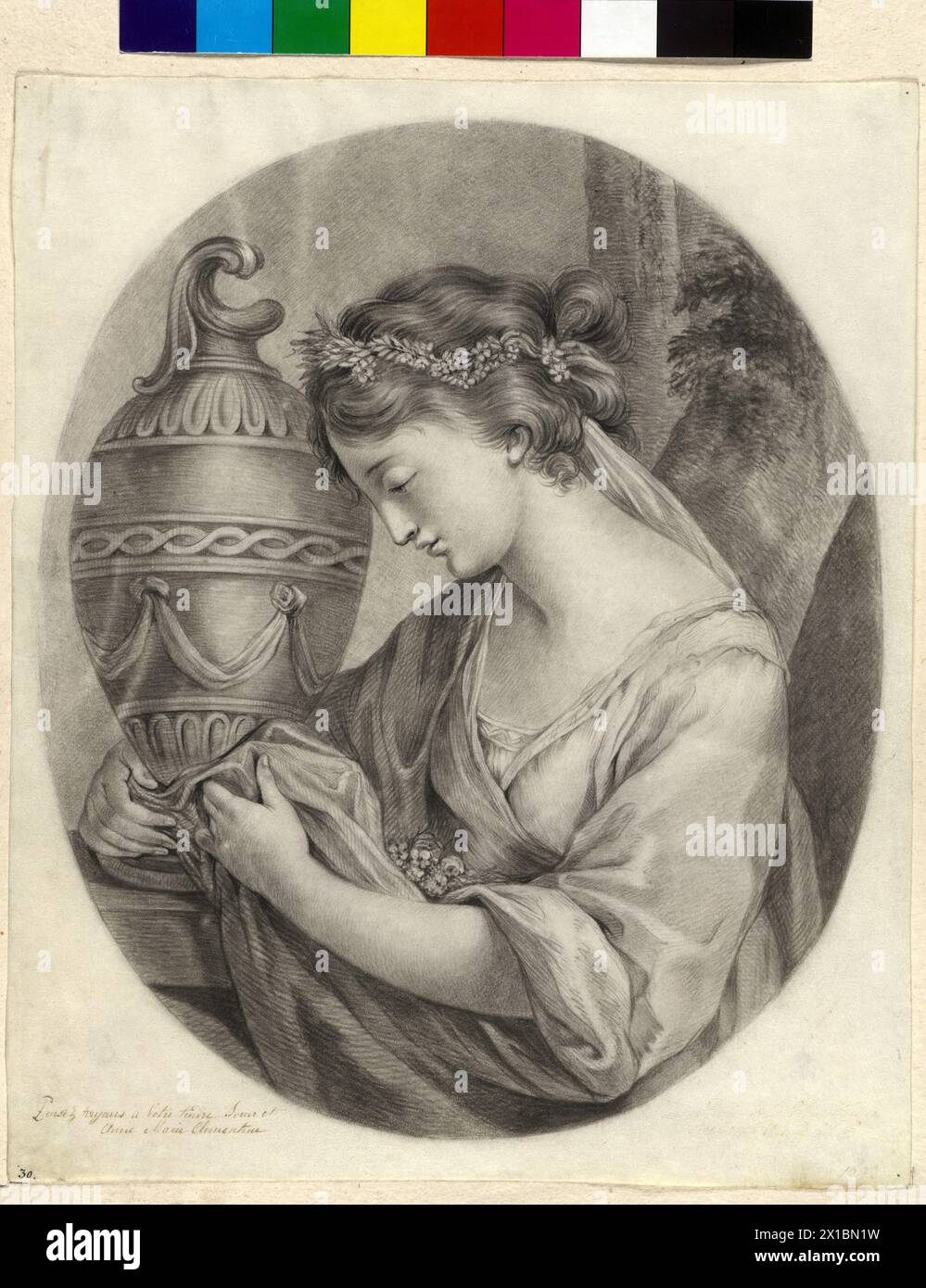 The bereaved friendship, pencil drawing by archduchess Maria clementine of Austria (1777-1801) based on etching by angélique Kauffmann. with handwritten inscription, - 17930101 PD0078 - Rechteinfo: Rights Managed (RM) Stock Photo
