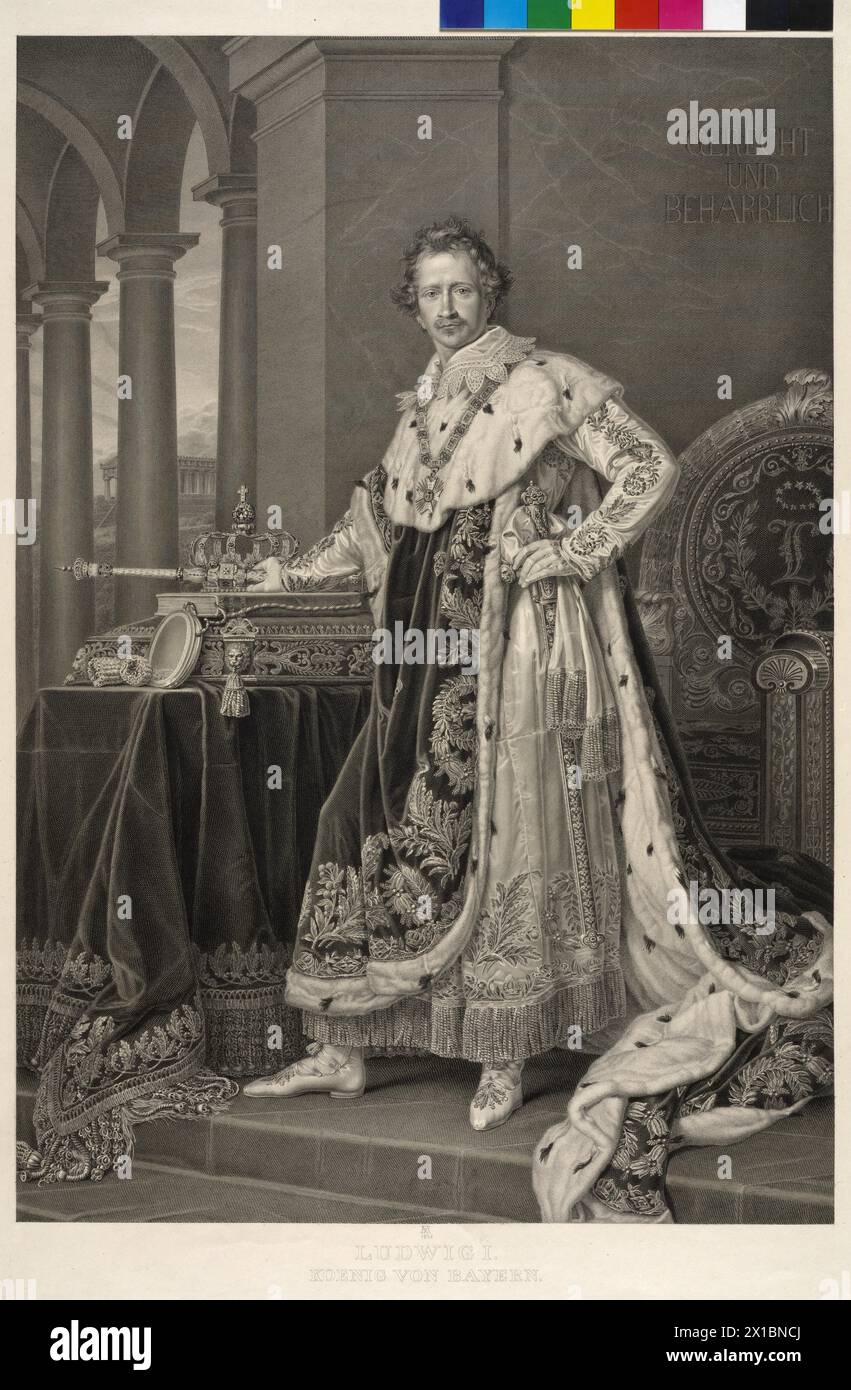 Louis I King of Bavaria, copper engraving / etching by Albert Reindel based on a painting by Joseph Karl Stieler, - 18340101 PD0721 - Rechteinfo: Rights Managed (RM) Stock Photo