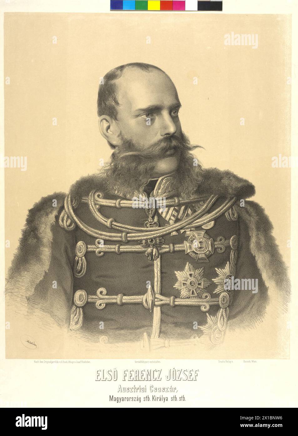 Franz Joseph I, Emperor of Austria, picture in Hungarian uniform. anonymous lithograph, - 18610101 PD0071 - Rechteinfo: Rights Managed (RM) Stock Photo
