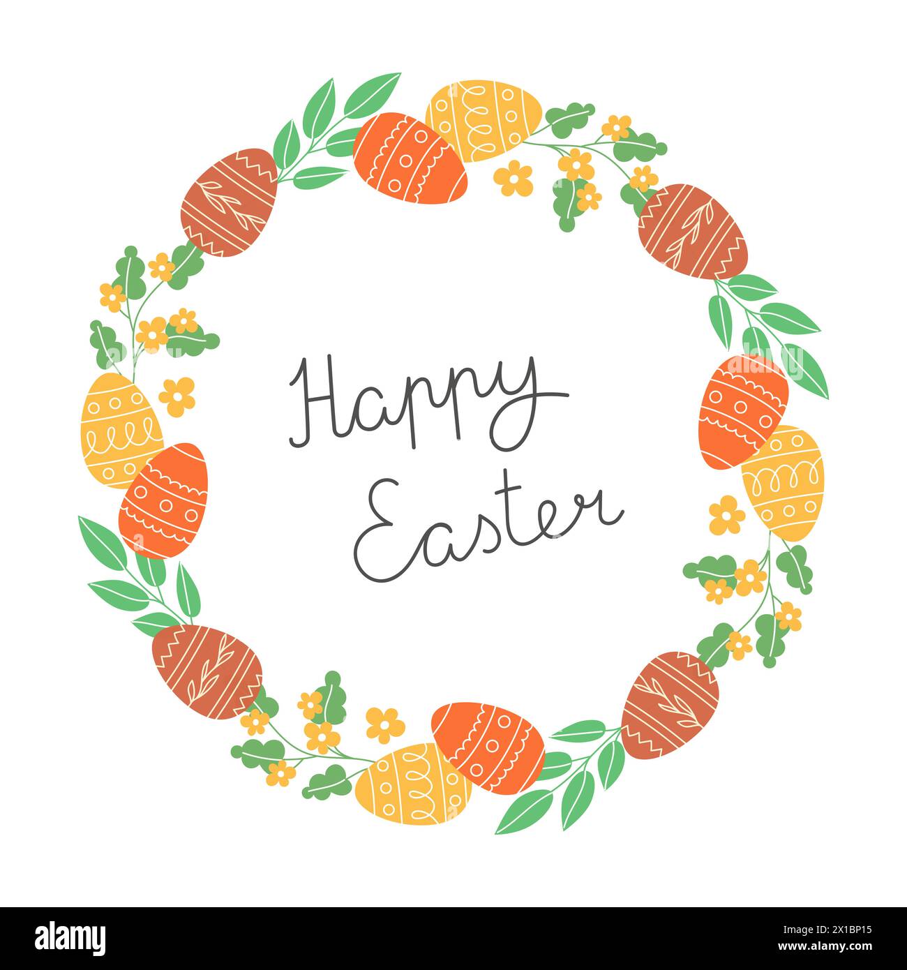 Spring wreath of Easter eggs and colorful flowers Stock Vector Image ...