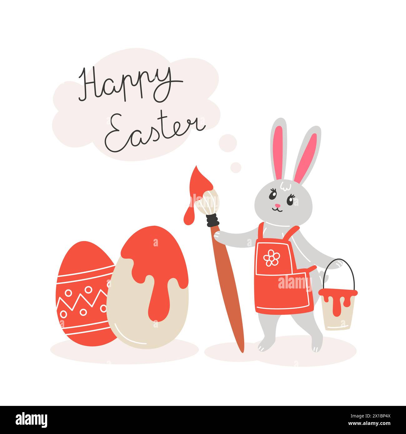 Easter illustration with a rabbit coloring eggs Stock Vector Image ...