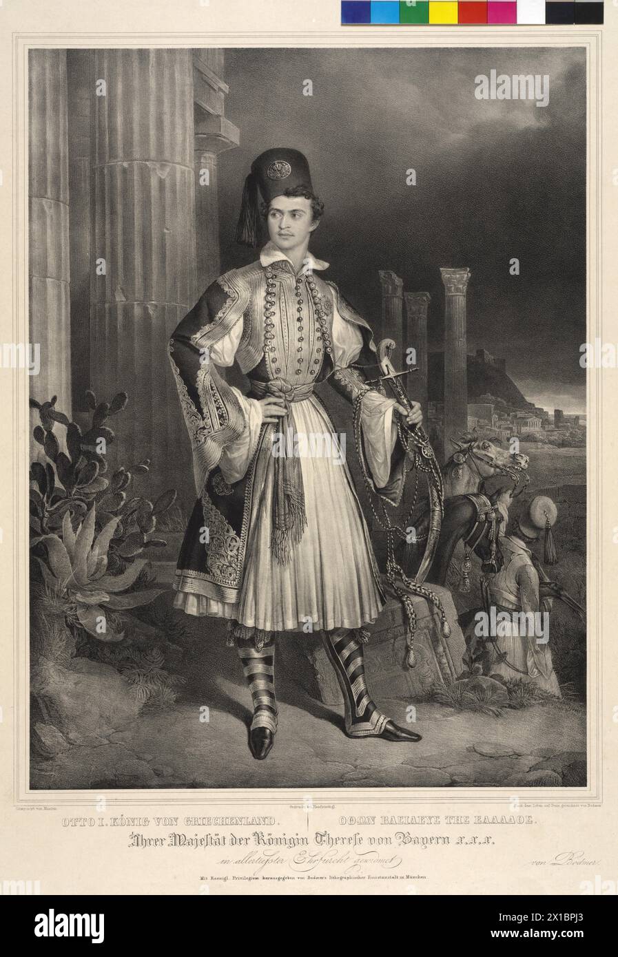 Otto I King of Greece, picture in national costume, lithograph by Gottlieb Bodmer based on a draft by Dietrich Monts, - 19300101 PD19603 - Rechteinfo: Rights Managed (RM) Stock Photo