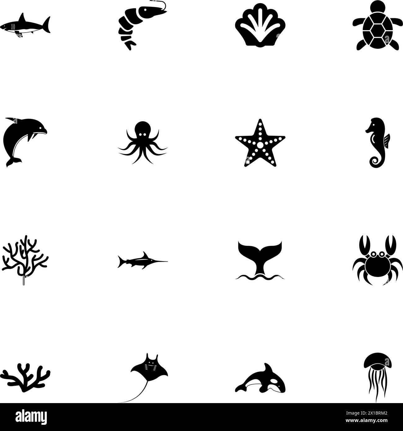 Marine Life icon - Expand to any size - Change to any colour. Perfect Flat Vector Contains such Icons as shark, shrimp, shell, turtle, dolphin, octopu Stock Vector