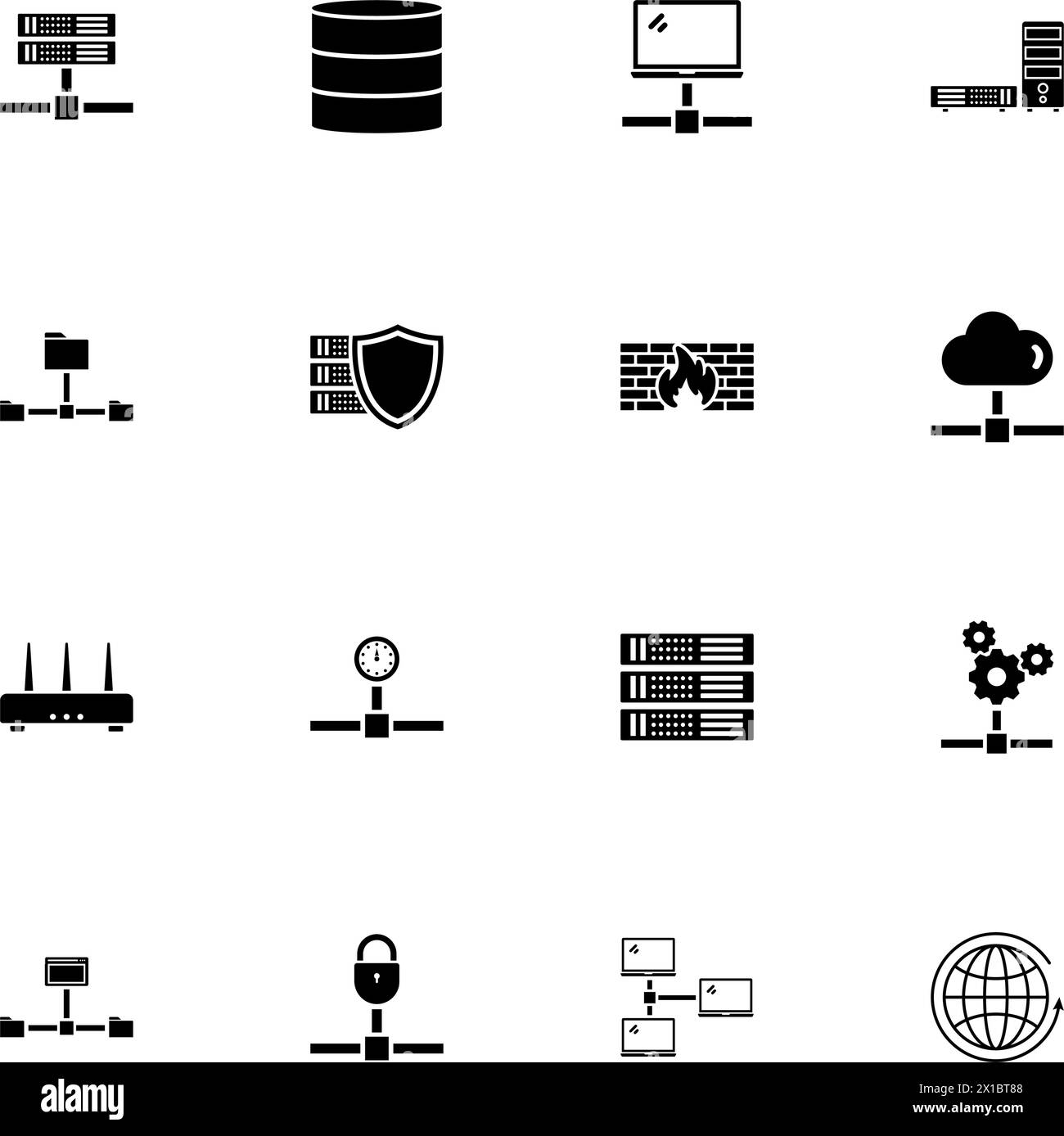 Network Servers icon - Expand to any size - Change to any colour. Perfect Flat Vector Contains such Icons as firewall, router, personal computer, data Stock Vector