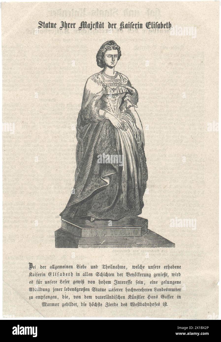 Empress Elisabeth monument, reproduction of the monument at Westbahnhof raiwlay station in Vienna in newspaper cutting, - 19830422 PD119762 - Rechteinfo: Rights Managed (RM) Stock Photo