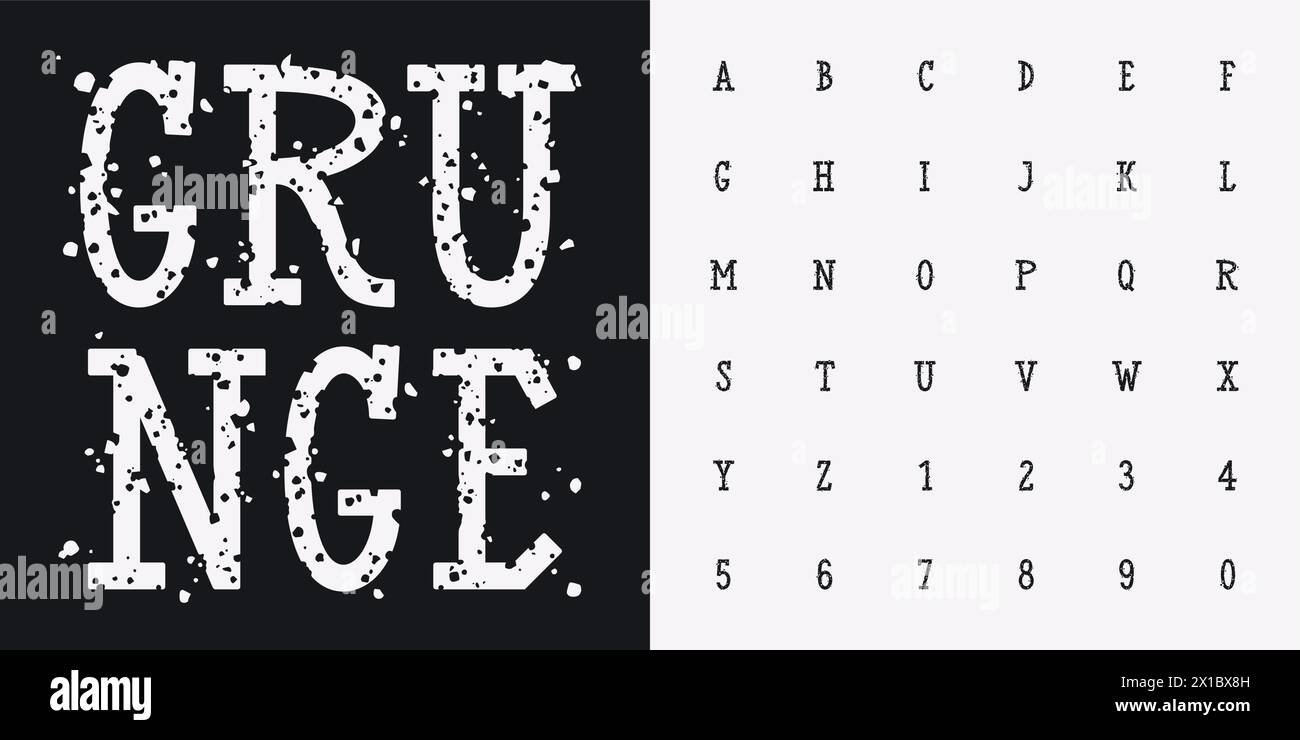 Grunge rough textured font. Vector letters and numbers with rough stamp texture. Distressed Font Stock Vector