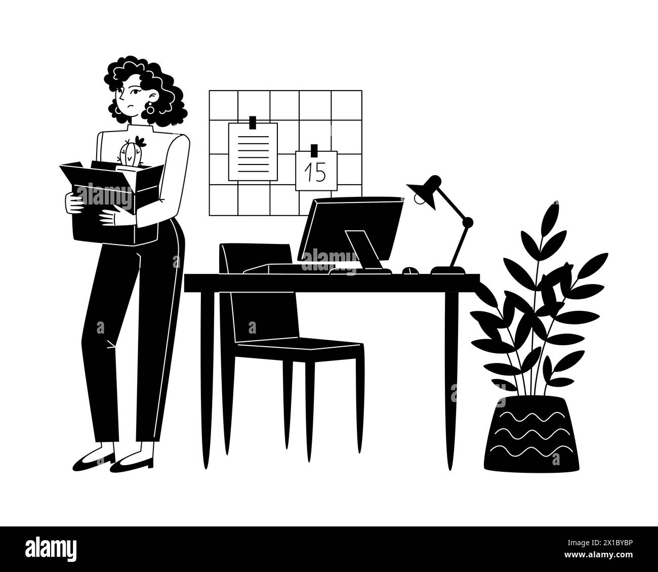 The employee is dismissed from work, black and white illustration Stock Vector