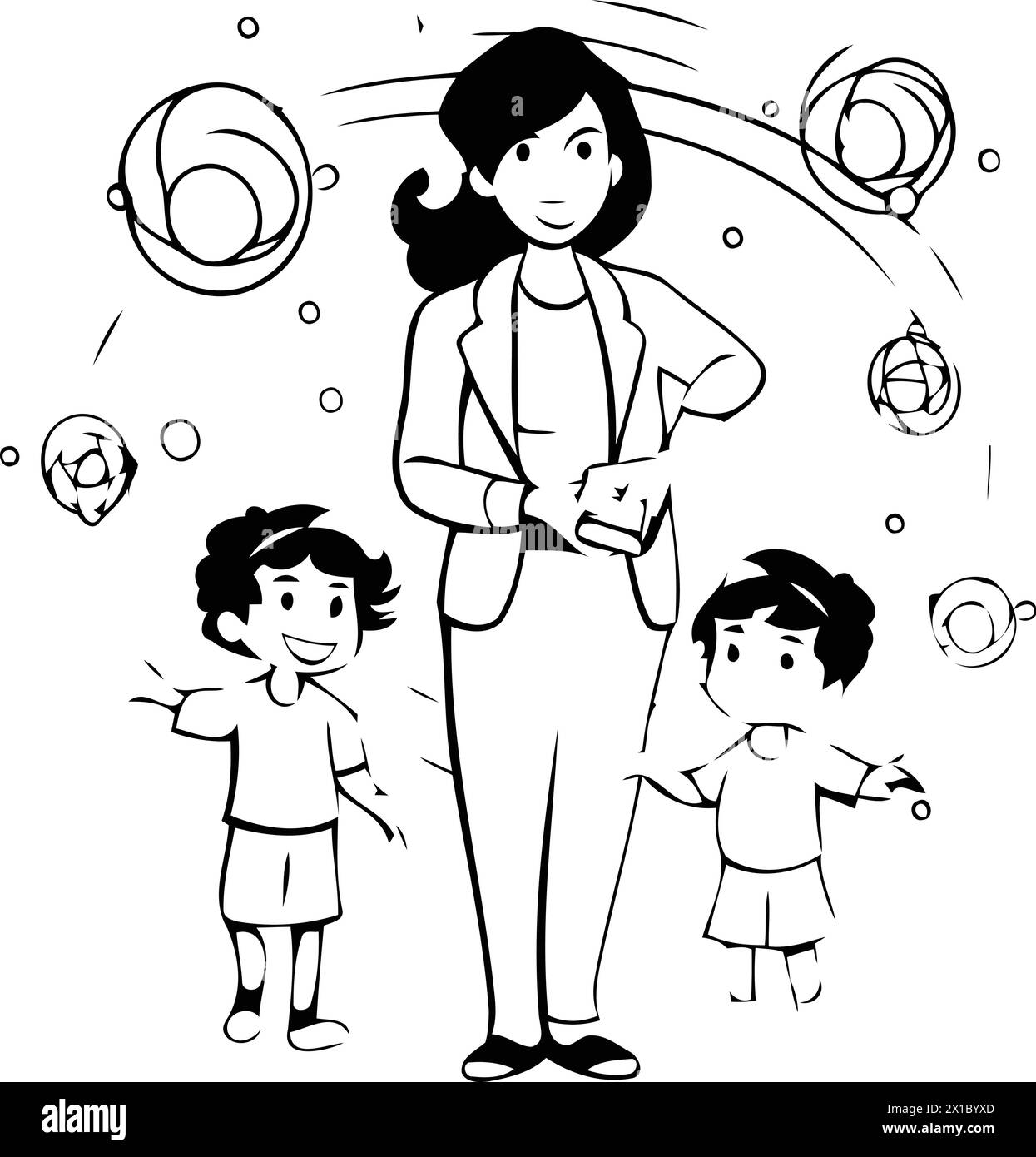 Vector illustration of a woman doctor and her children. The concept of ...