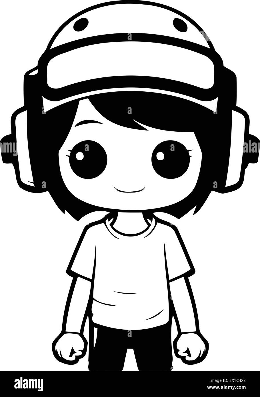 Cute boy wearing astronaut helmet and headphones. Vector cartoon illustration. Stock Vector
