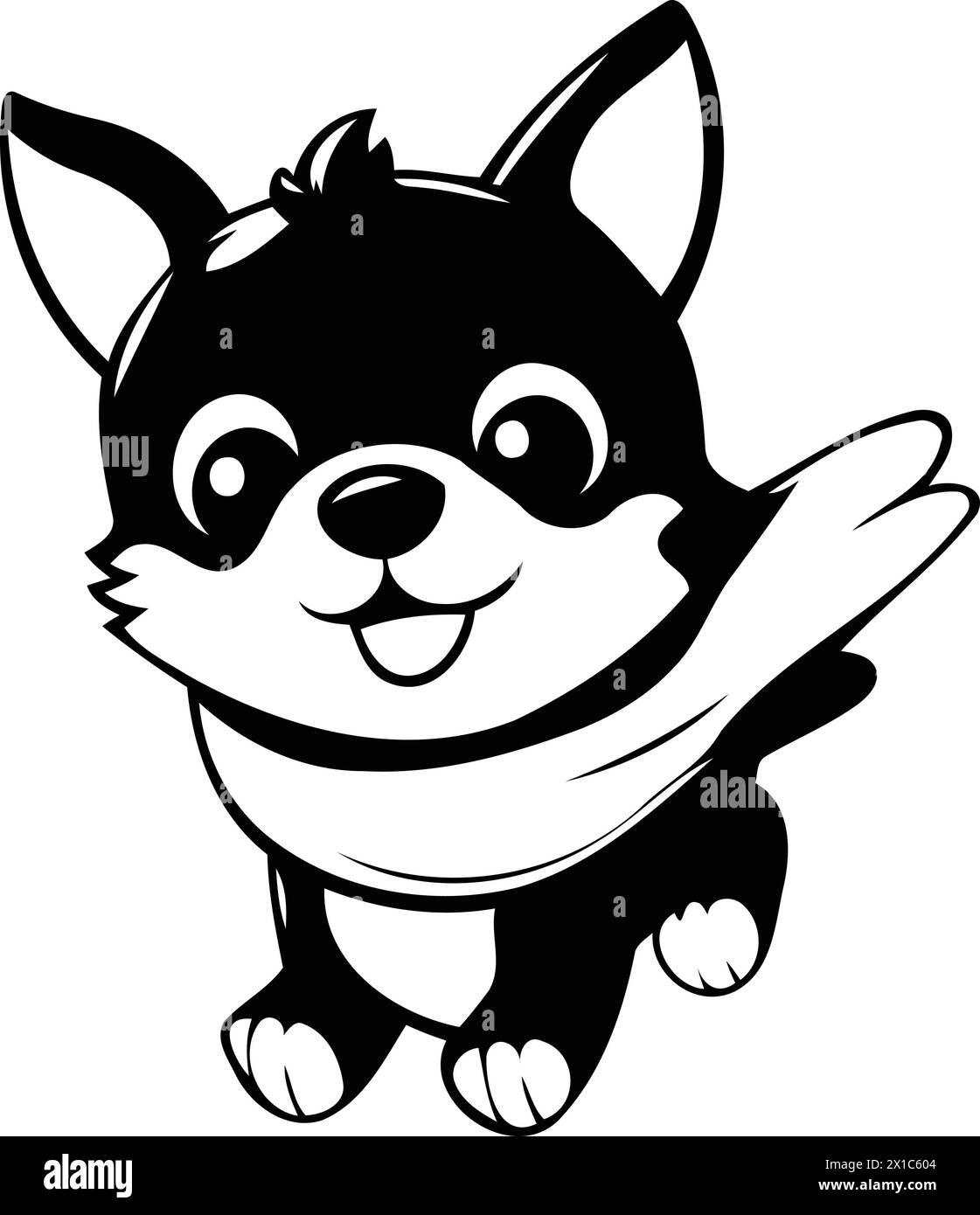 Cute cartoon chihuahua dog flying on clouds. Vector illustration Stock