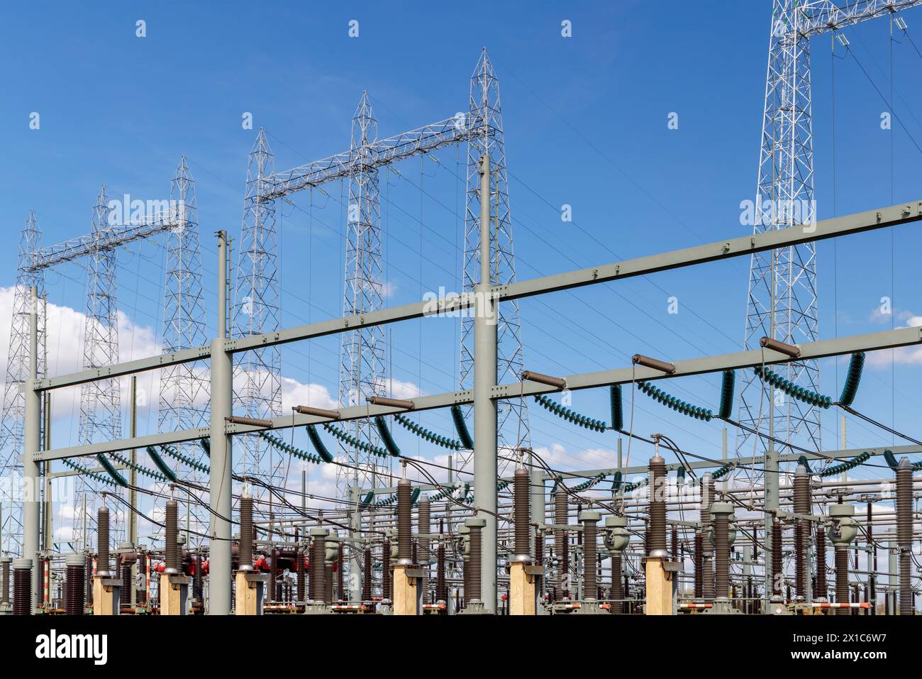 Dutch electricity distribution station with large isolators Stock Photo
