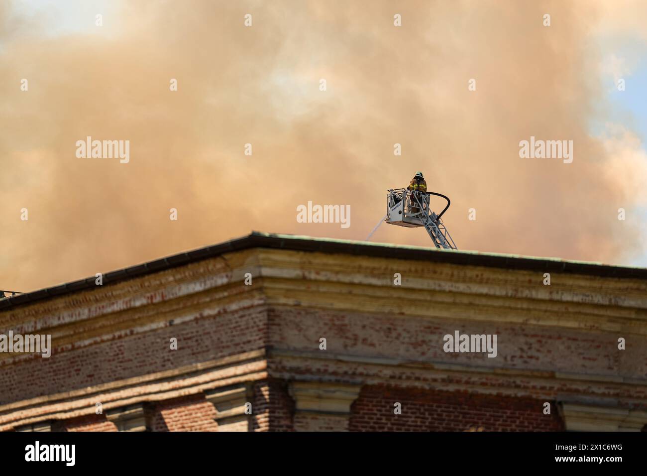 16.04.2024 - Copenhagen, Denmark - Famous trade building on fire ...