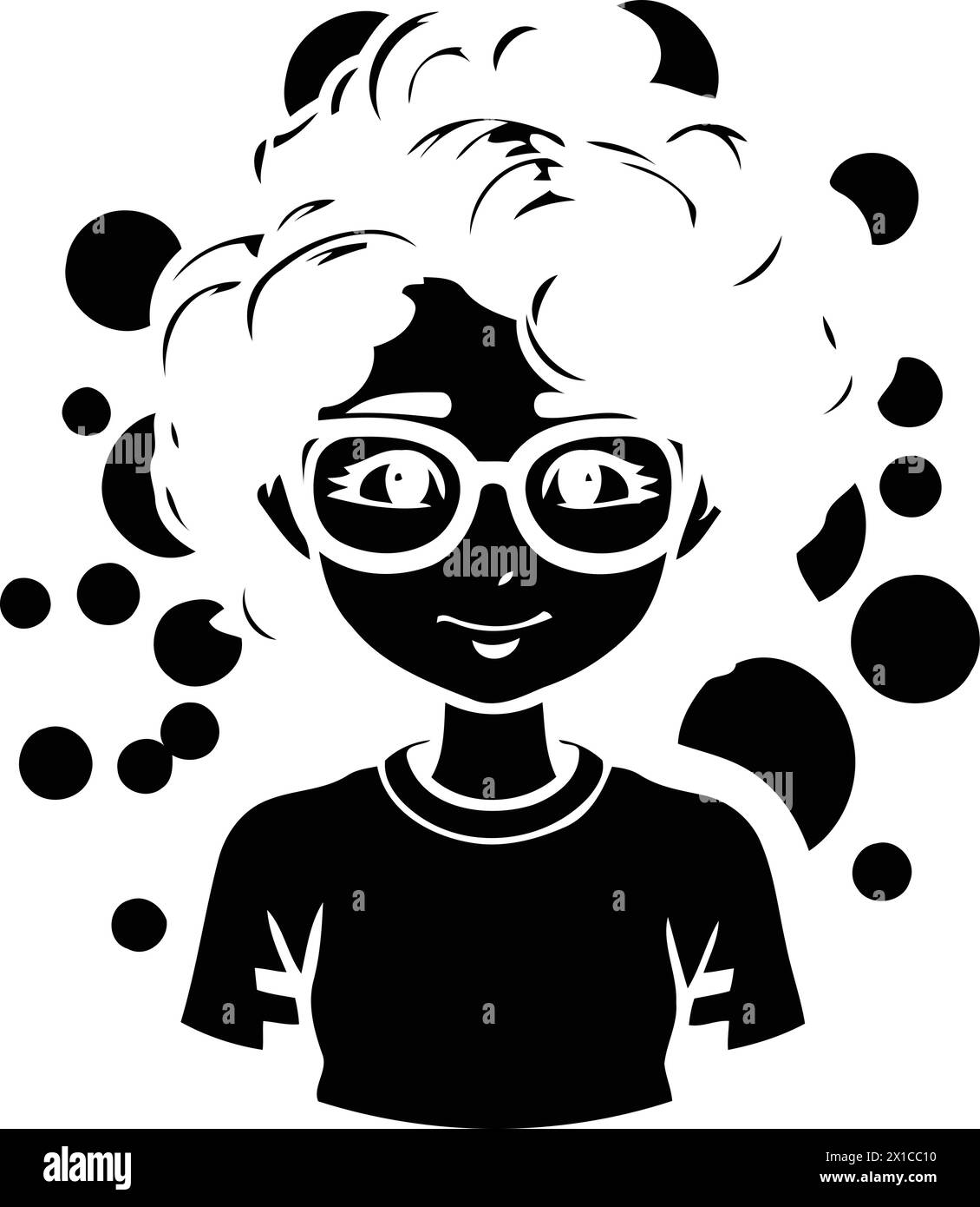 Portrait of a boy with glasses and curly hair. Vector illustration. Stock Vector