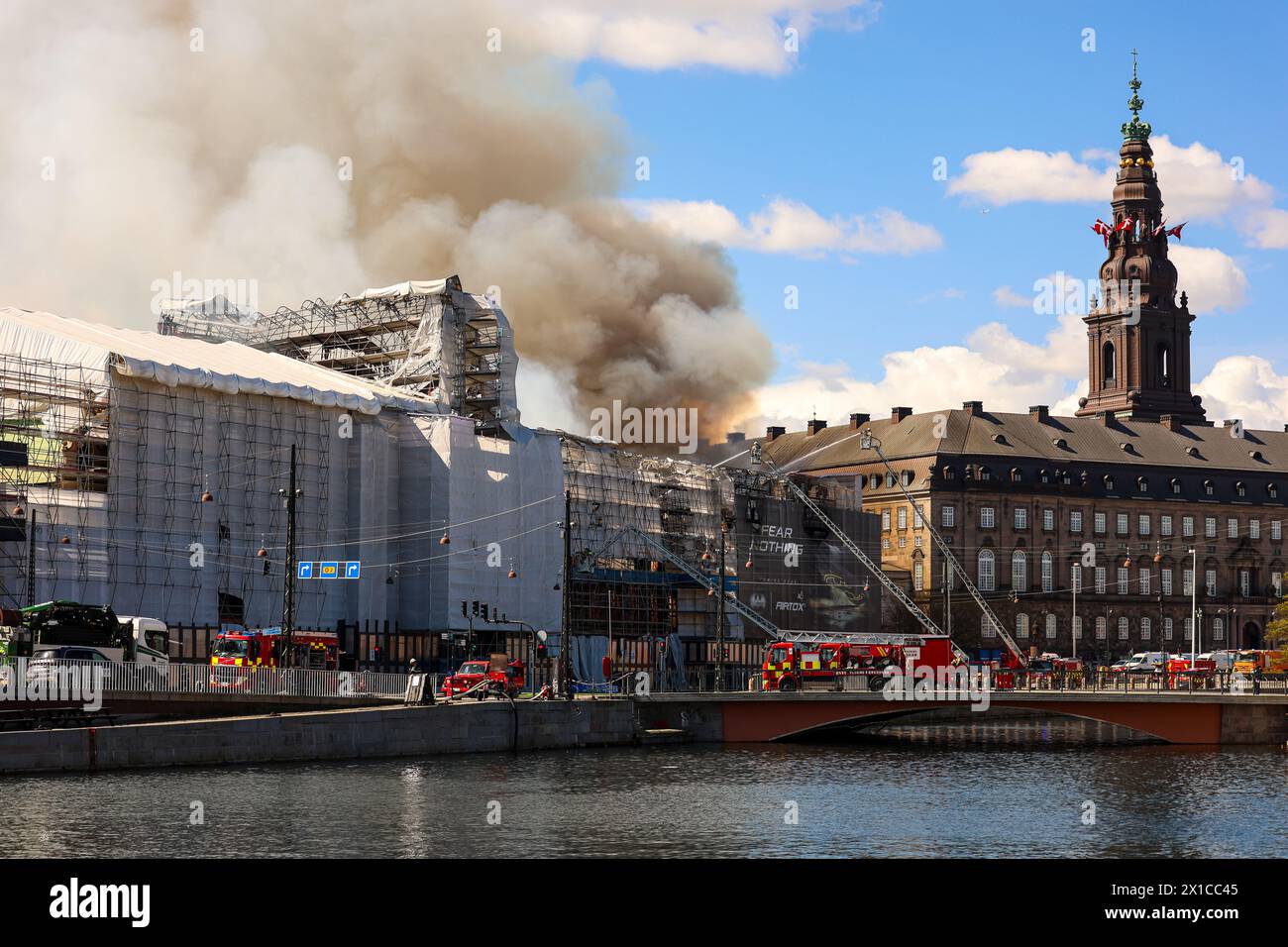 16.04.2024 - Copenhagen, Denmark - Famous trade building on fire ...