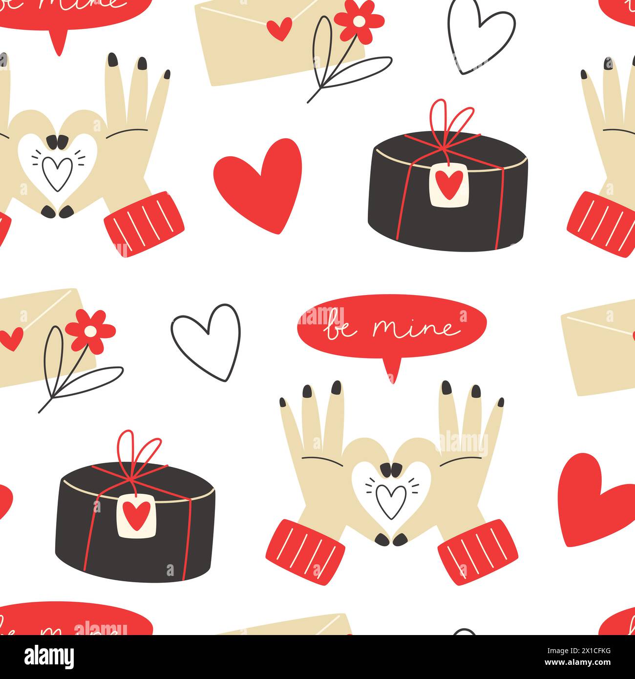 Seamless valentines day pattern with gift boxes and envelopes Stock Vector