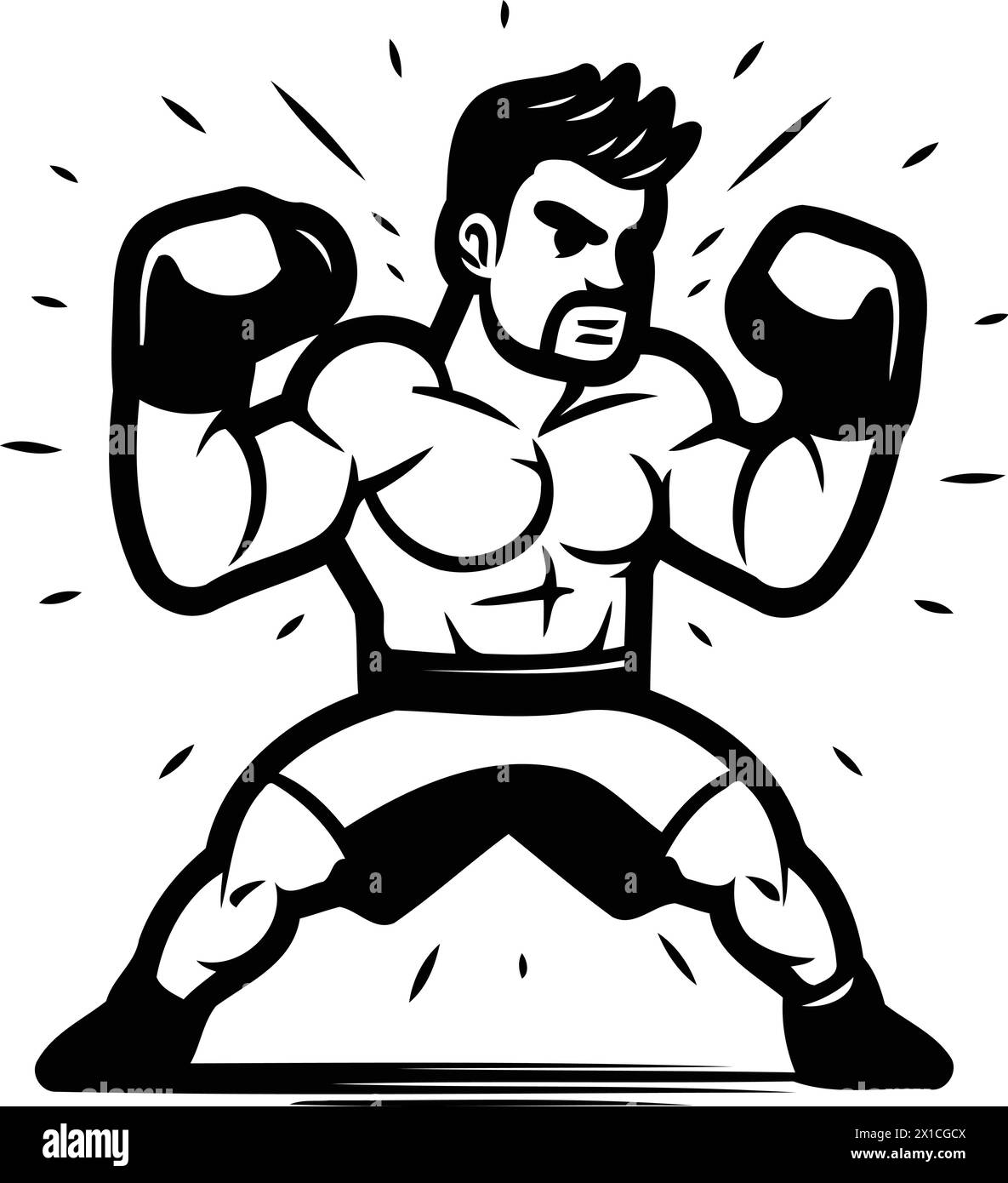 Vector illustration of a kickboxer with boxing gloves on white