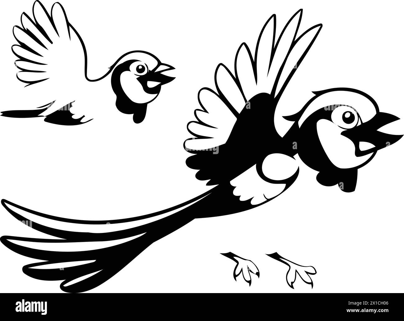 Two cute cartoon blue birds isolated on white background. Vector