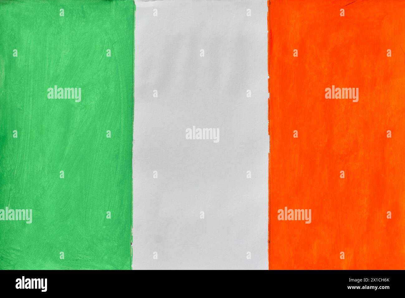 Flag of Ireland painted with watercolors on cardboard. Stock Photo