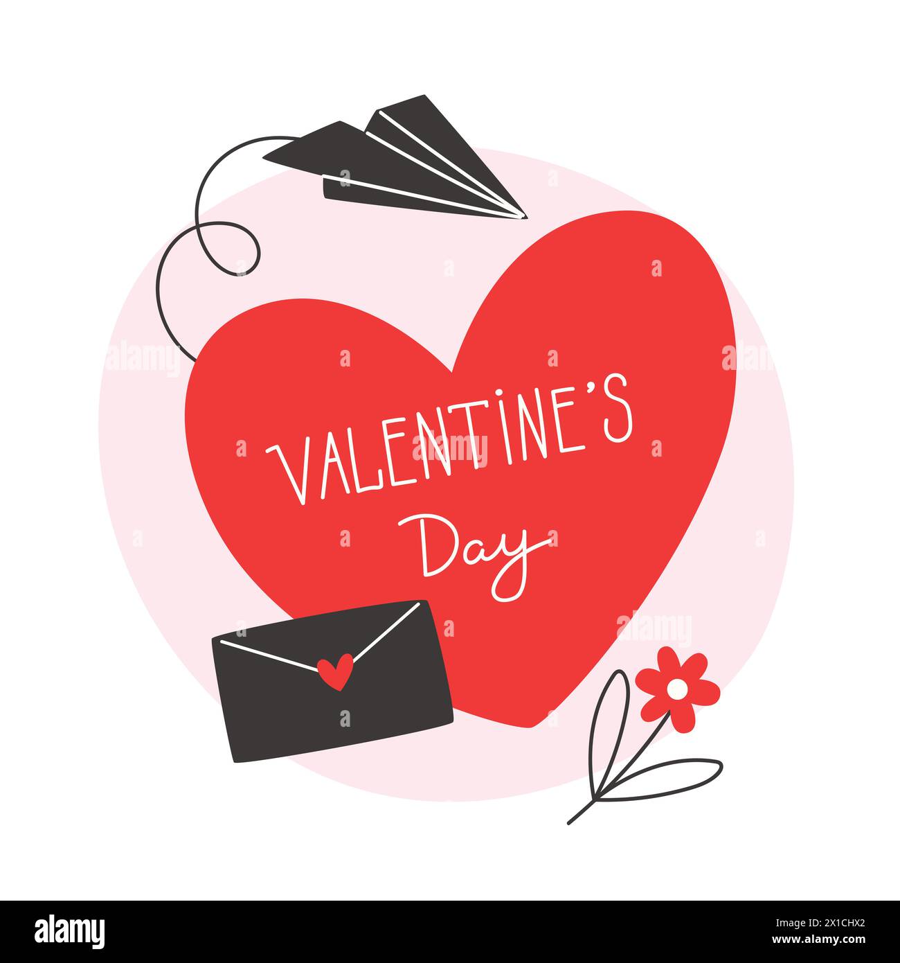 Valentine's day card with heart, envelope and paper airplane Stock ...
