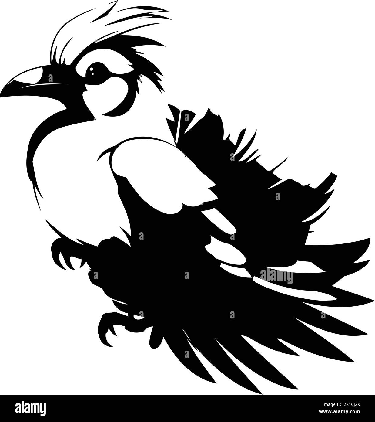 Blue jay bird isolated on white background. Vector cartoon illustration. Stock Vector