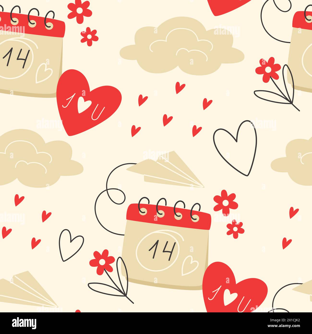 Seamless pattern with a calendar for Valentine's Day Stock Vector