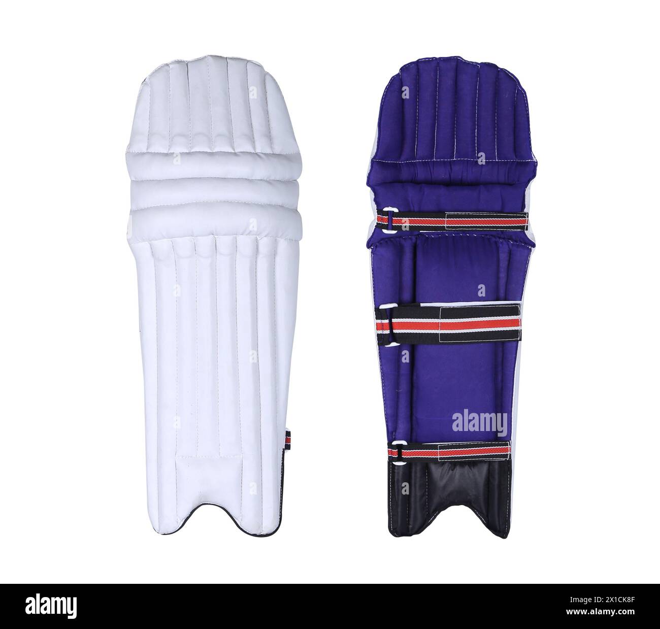 cricket leg guard front back angle isolated on white background. Stock Photo
