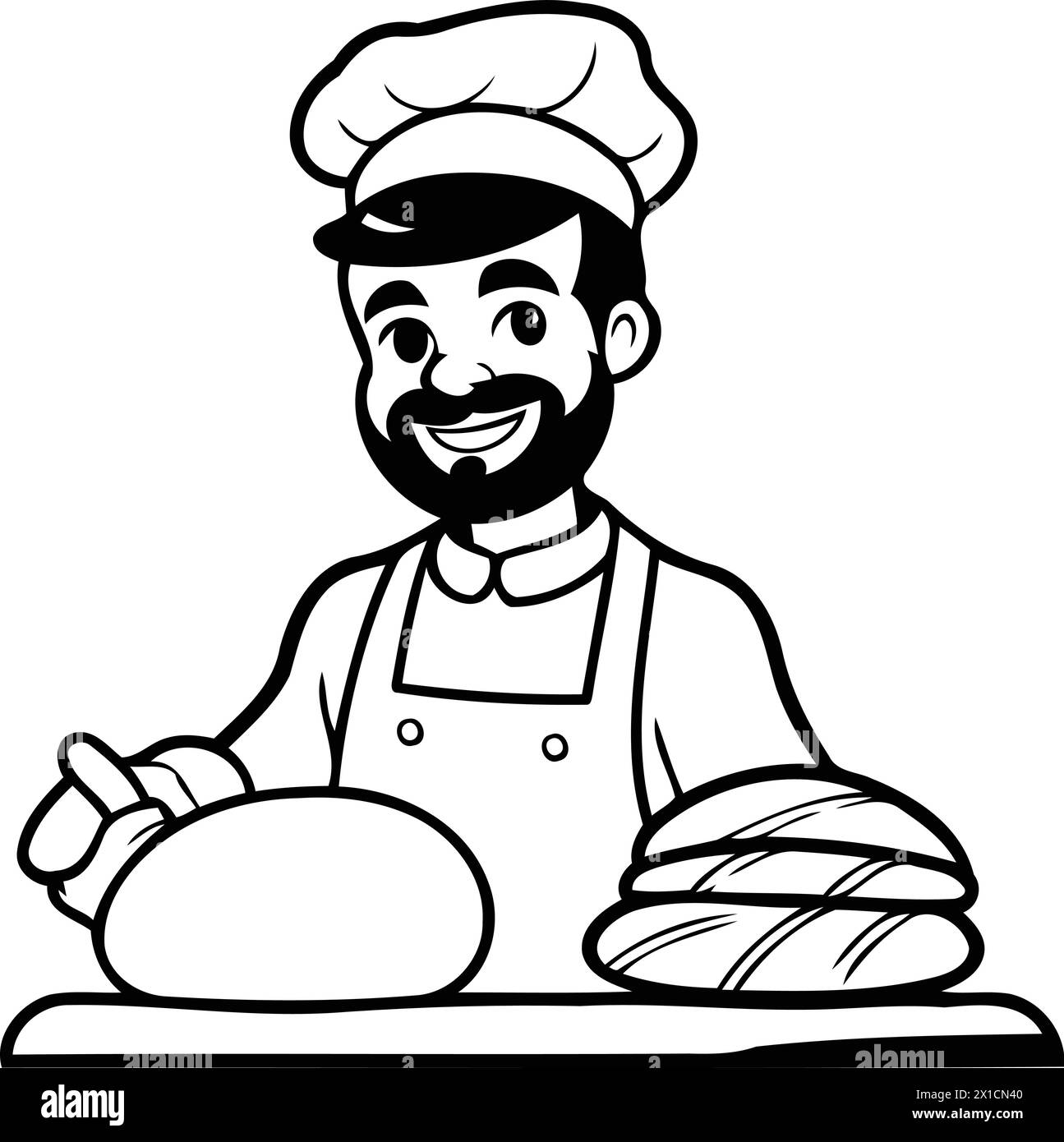 Chef with bread and croissant cartoon vector illustration graphic design Stock Vector
