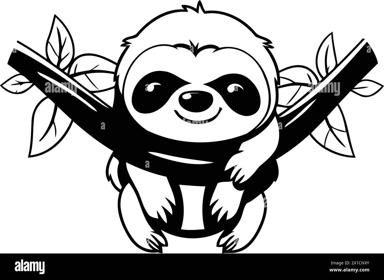 Cute cartoon sloth hanging on a branch. Vector illustration Stock