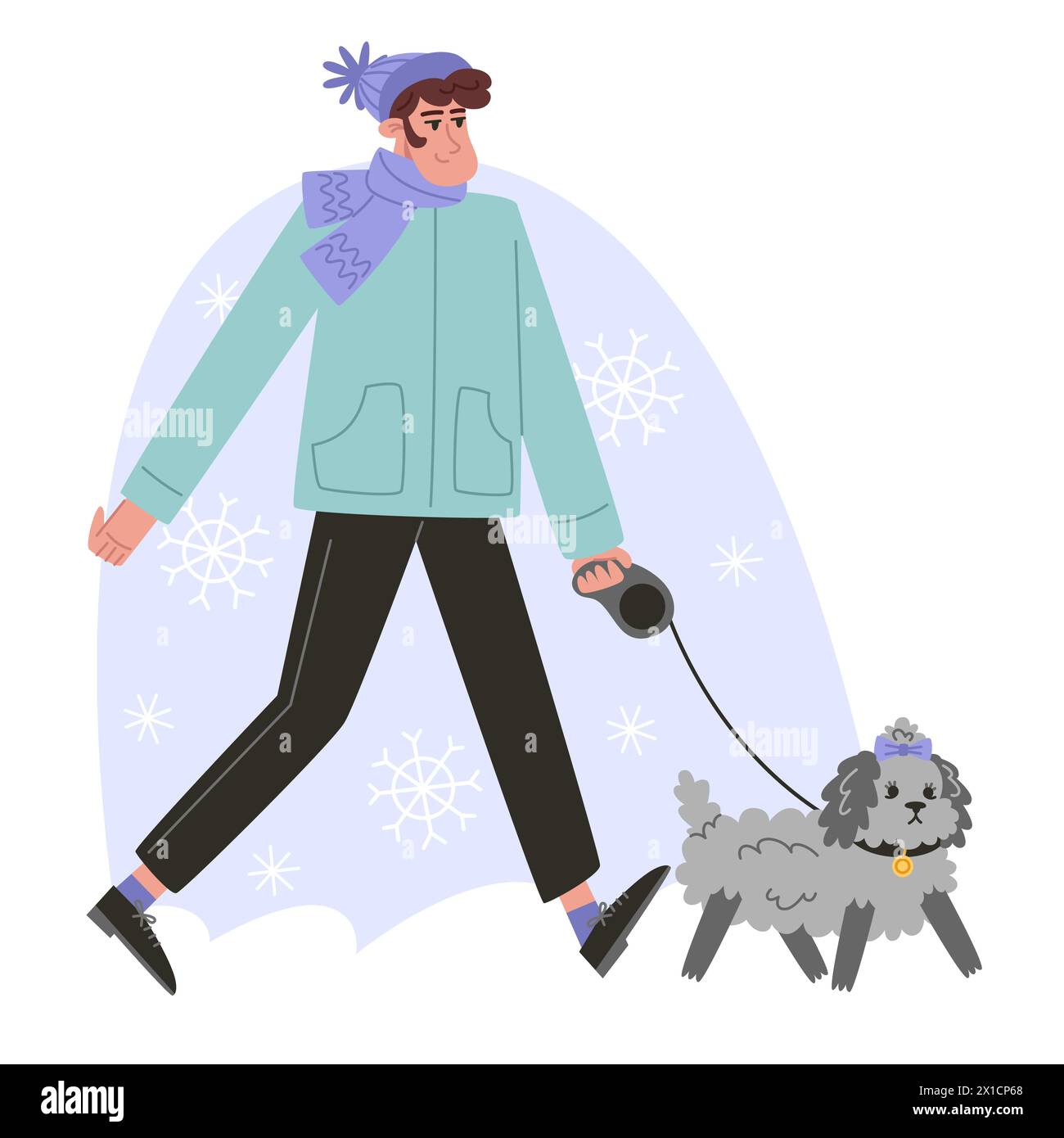 Man walking a dog in the snow Stock Vector Images - Alamy