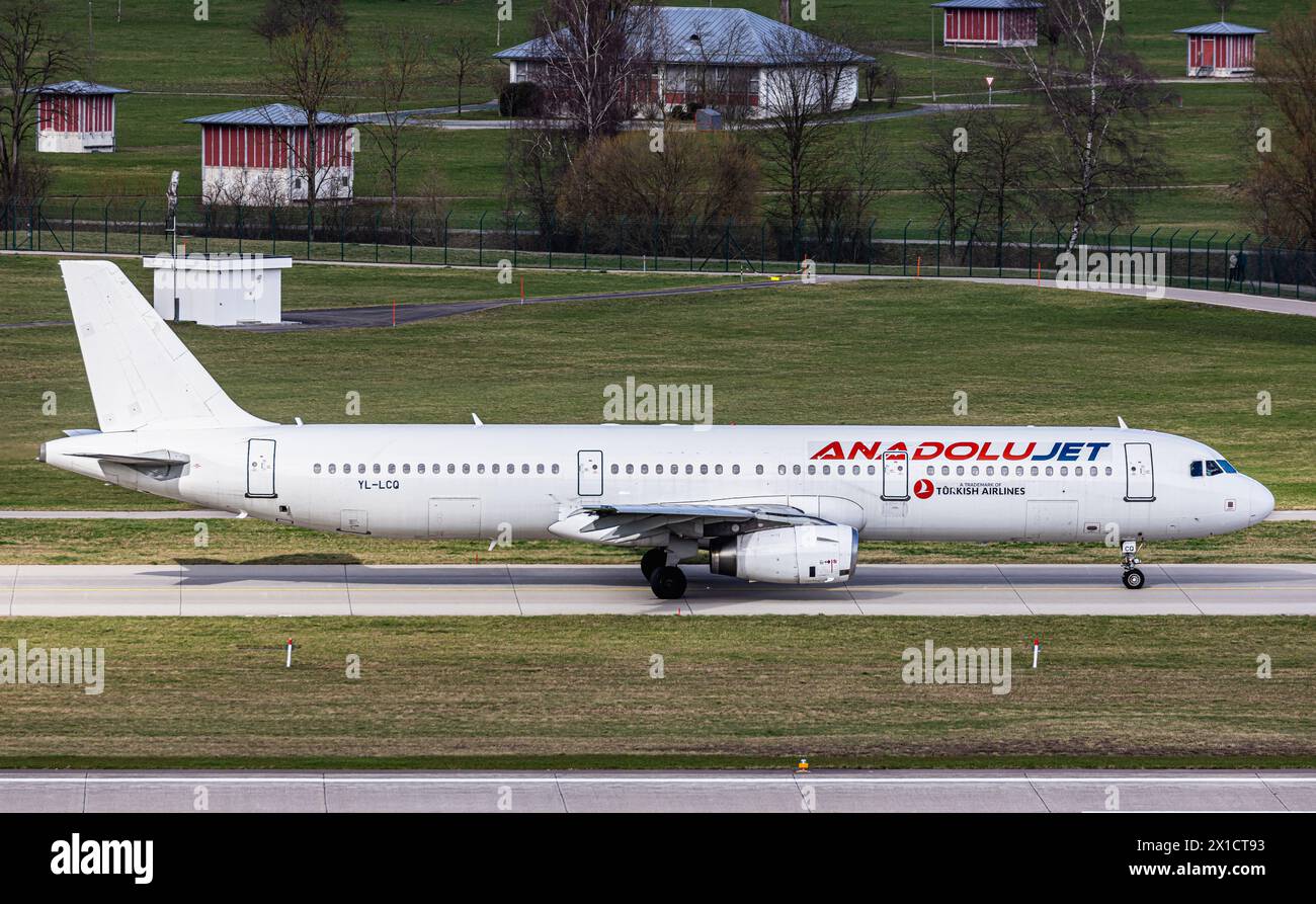 An Airbus A321-231 from Anadolujet taxis to the runway at Zurich Airport. Registration YL-LCQ. (Zürich, Switzerland, 24.02.2024) Stock Photo