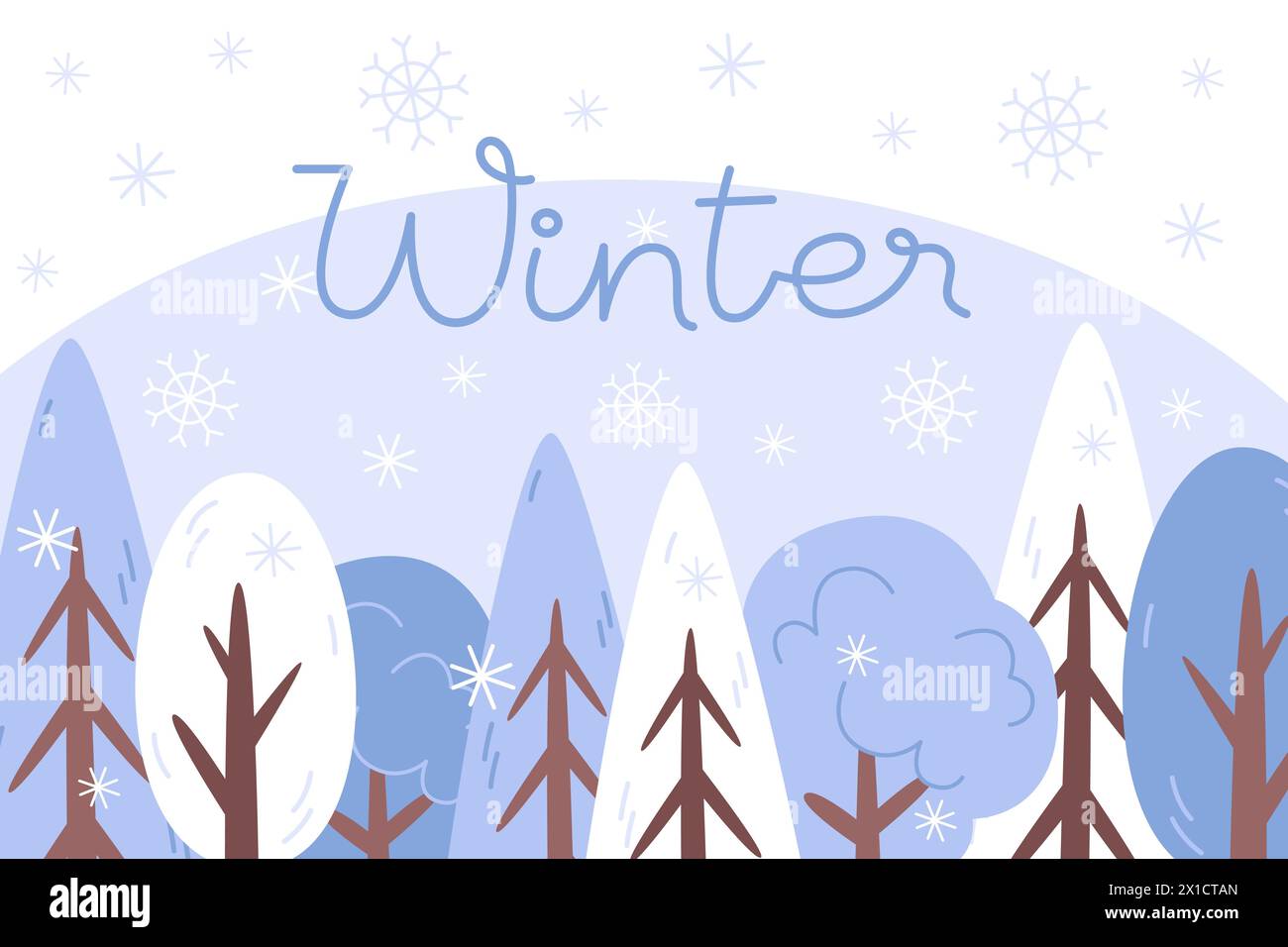 Winter landscape with a snowy forest in a flat style Stock Vector